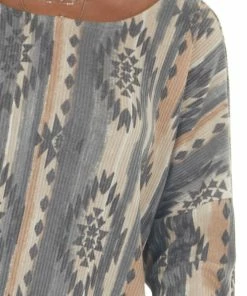 Lovely Melody Tops Stone Grey Aztec Print Long Sleeve Tunic Top 28 Lovely Melody Tops Stone Grey Aztec Print Long Sleeve Tunic Top