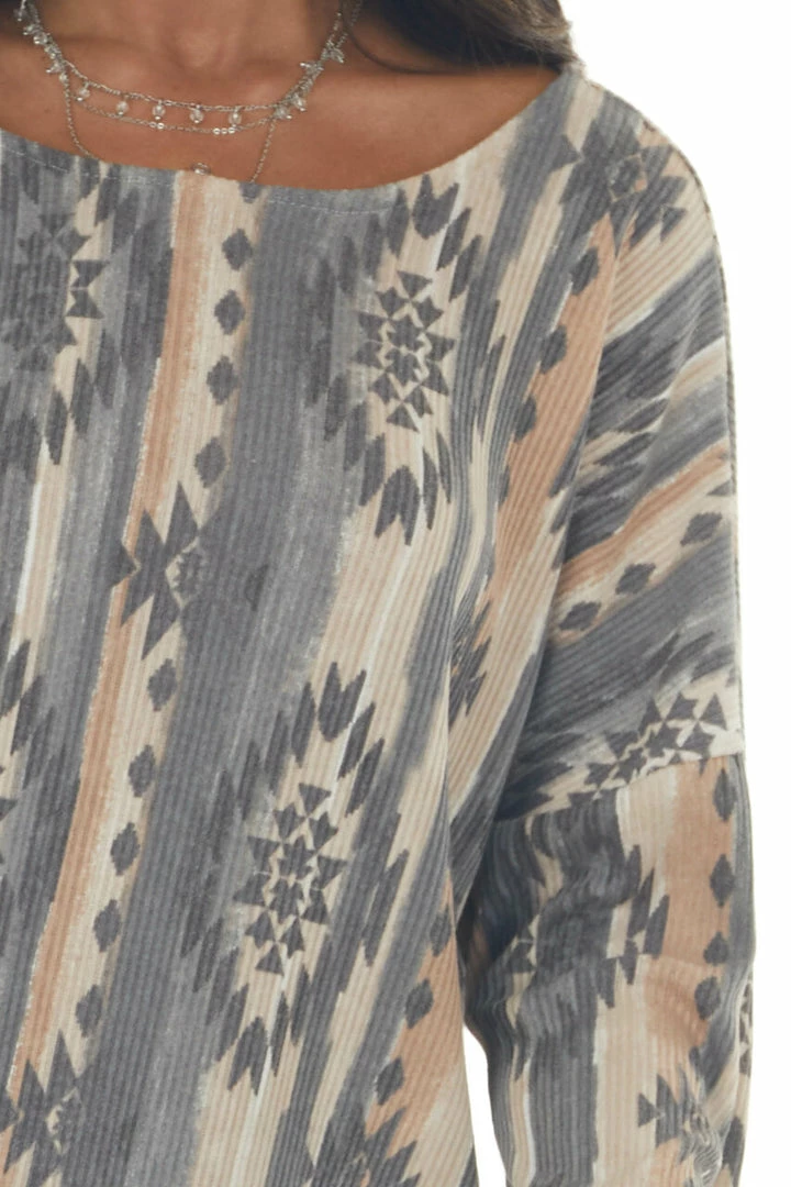 Lovely Melody Tops Stone Grey Aztec Print Long Sleeve Tunic Top 15 Lovely Melody Tops Stone Grey Aztec Print Long Sleeve Tunic Top