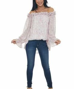 Jodifl Tops Carnation Watercolor Ruffle Off Shoulder Top