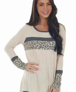 P.S. Kate Tea Rose Colorblock Long Sleeve Knit Top