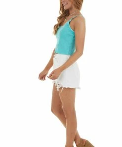 Trend Notes Tops Rich Teal Mineral Wash Sleeveless Waffle Knit Crop Top