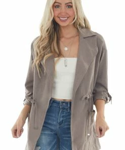 Be Cool Light Taupe Suede Drawstring Trench Jacket Outerwear 26 Be Cool Light Taupe Suede Drawstring Trench Jacket Outerwear