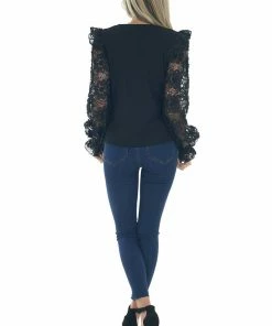 Vine & Love Black Square Neck Long Sequin Mesh Sleeve Top Tops 27 Vine & Love Black Square Neck Long Sequin Mesh Sleeve Top Tops