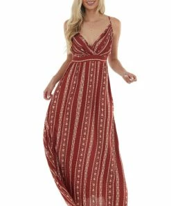 ANGIE Light Rosewood Printed Sleeveless Maxi Dress Dresses