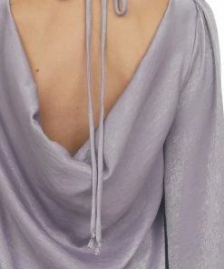 Peach Love Faded Lavender Bubble Sleeve Cowl Back Blouse