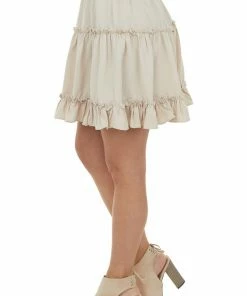 Umgee Bottoms Desert Sand Tiered Elastic Waist Woven Skirt