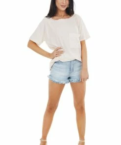 BiBi Tops Blush Two Tone Short Sleeve Knit Top With Raw Details 30 BiBi Tops Blush Two Tone Short Sleeve Knit Top With Raw Details