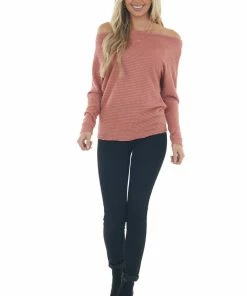 First Love Dark Rose Waffle Knit Boat Neck Long Cuff Top 27 First Love Dark Rose Waffle Knit Boat Neck Long Cuff Top