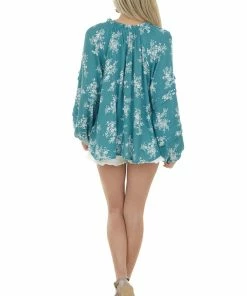 Ces Femme Pine Green Floral Print Bubble Sleeve Blouse 27 Ces Femme Pine Green Floral Print Bubble Sleeve Blouse