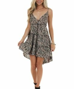 ANGIE Black Floral Print Sleeveless Dress
