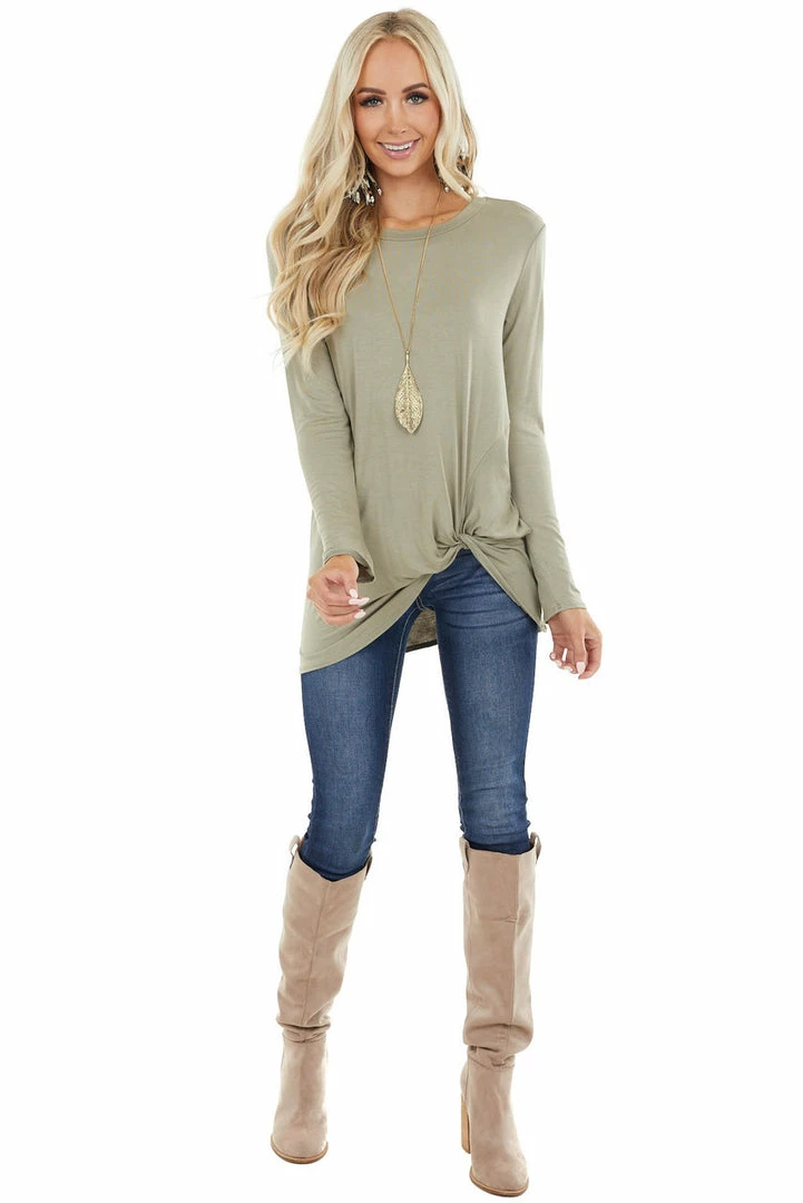 BOMBOM Sage Long Sleeve Knit Top With Side Hem Knot Detail 14 BOMBOM Sage Long Sleeve Knit Top With Side Hem Knot Detail