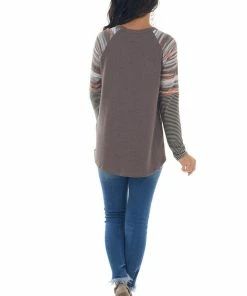 Staccato Chocolate Long Multiprint Sleeve Knit Top Tops