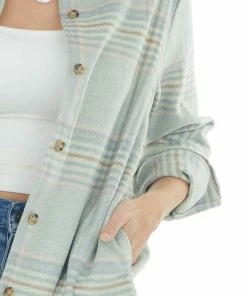Blue B Pastel Sage Plaid Button Up Shirt Jacket 32 Blue B Pastel Sage Plaid Button Up Shirt Jacket
