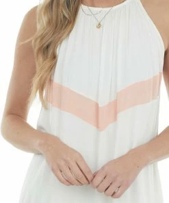 Main Strip Ivory And Coral Chevron Colorblock Halter Neck Maxi Dress 29 Main Strip Ivory And Coral Chevron Colorblock Halter Neck Maxi Dress