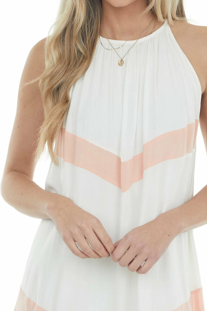Main Strip Ivory And Coral Chevron Colorblock Halter Neck Maxi Dress 16 Main Strip Ivory And Coral Chevron Colorblock Halter Neck Maxi Dress