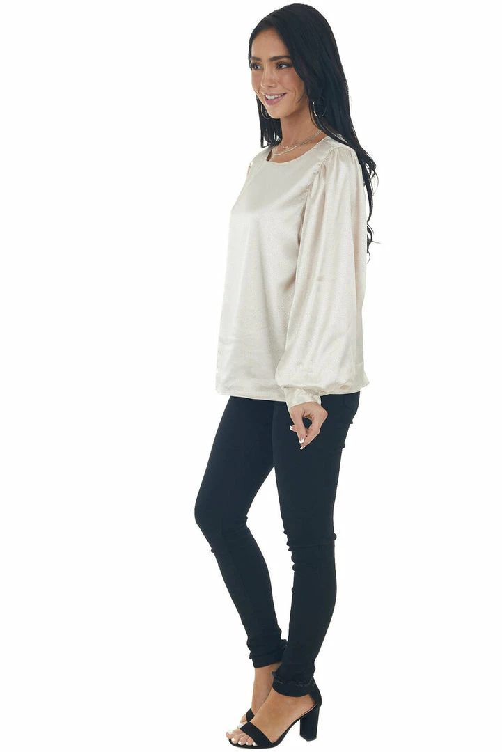 Vine & Love Champagne Printed Long Sleeve Satin Blouse 19 Vine & Love Champagne Printed Long Sleeve Satin Blouse