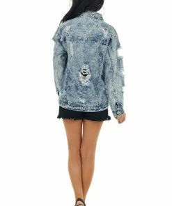 BiBi Light Acid Wash Denim Jacket With Distressed Details