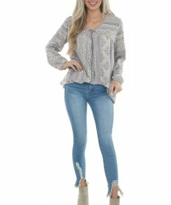 Now N Forever Tops Blush And Stone Multiprint Long Sleeve Top