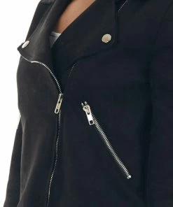 HYFVE Black Faux Suede Double Lapel Fashion Jacket Outerwear