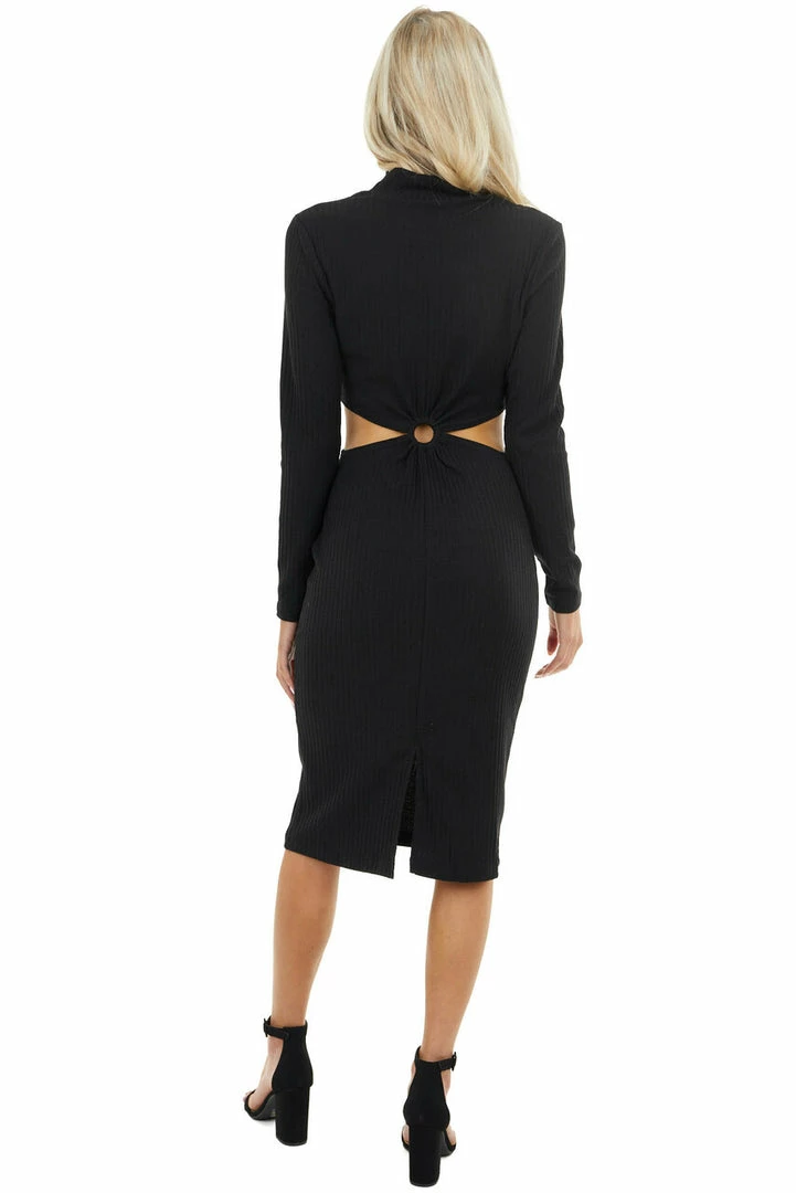 Entro Black Bodycon Ribbed Knit Dress With Waist Cutout Detail Dresses 15 Entro Black Bodycon Ribbed Knit Dress With Waist Cutout Detail Dresses