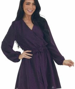 Andree Dresses Indigo Metallic Threaded Surplice Knit Dress 26 Andree Dresses Indigo Metallic Threaded Surplice Knit Dress