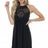 CY Fashion Onyx Black Short Dress With Lace Front And Keyhole Back Dresses
