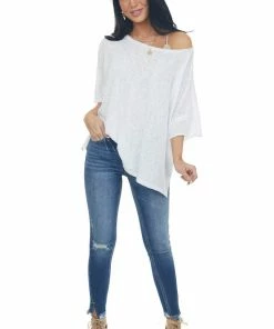 Charlotte Avery Tops Melange Off White Short Dolman Sleeve Knit Top