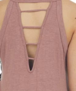 CY Fashion Tops Marsala Halter Neck Drop Waist Top With Ladder Back