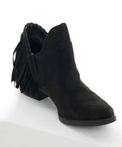 Brand Headquarters Black Plunging Ankle Booties With Fringe Shoes