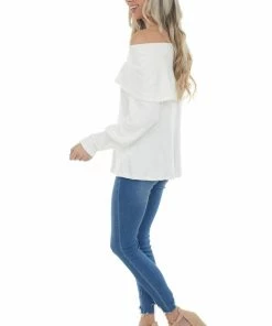Andree Tops Ivory Folded Off Shoulder Ribbed Knit Top 33 Andree Tops Ivory Folded Off Shoulder Ribbed Knit Top
