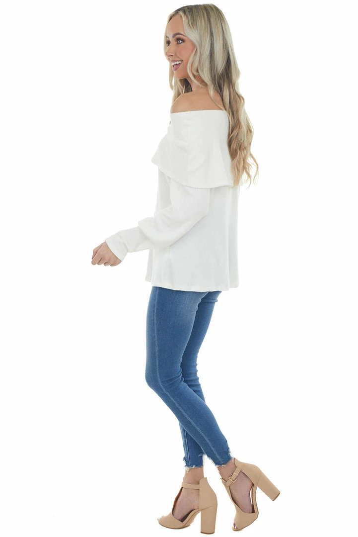 Andree Tops Ivory Folded Off Shoulder Ribbed Knit Top 18 Andree Tops Ivory Folded Off Shoulder Ribbed Knit Top