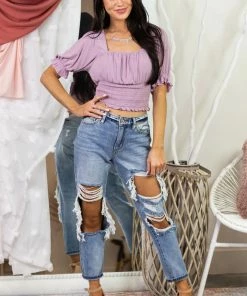 KanCan Vintage Medium Wash Distressed Boyfriend Mid Rise Jeans Bottoms