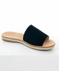 FORTUNE DYNAMIC Shoes Black Faux Leather Solid Strap Flat Sandals