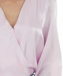 Entro Tops Dusty Blush Surplice Shimmery Bodysuit