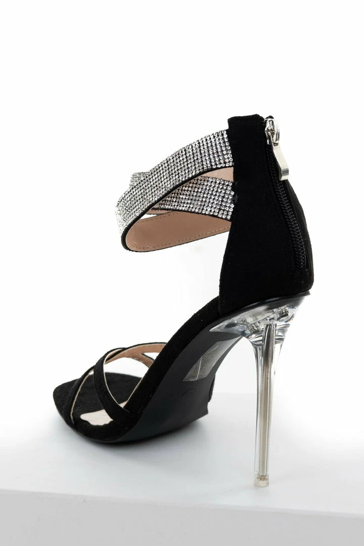 Kay Kay Fashion Black Suede And Rhinestone Strappy High Heels Shoes 6 Kay Kay Fashion Black Suede And Rhinestone Strappy High Heels Shoes
