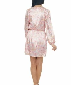 Peach Love Blush Paisley Surplice V Neck Satin Dress Dresses 32 Peach Love Blush Paisley Surplice V Neck Satin Dress Dresses