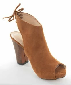 Intouch Footwear Shoes Caramel Suede Peep Toe Sling Back Tie Bootie