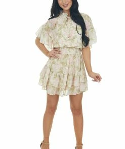 Entro Pistachio Floral Print Ruffle Woven Mini Dress Dresses 23 Entro Pistachio Floral Print Ruffle Woven Mini Dress Dresses