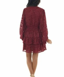 Peach Love Dresses Wine And Gold Metallic Texture Surplice Dress