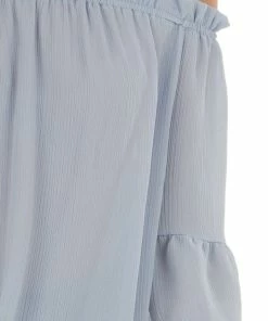 143 Story Powder Blue Off The Shoulder Ruffle Blouse Tops