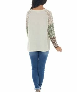 143 Story Rich Champagne Floral Colorblock Knit Top