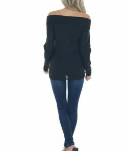 BiBi Black Criss Cross Brushed Waffle Knit Top