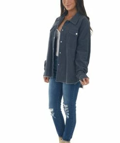 143 Story Tops Stormy Grey Snap Button Down Corduroy Shacket 25 143 Story Tops Stormy Grey Snap Button Down Corduroy Shacket