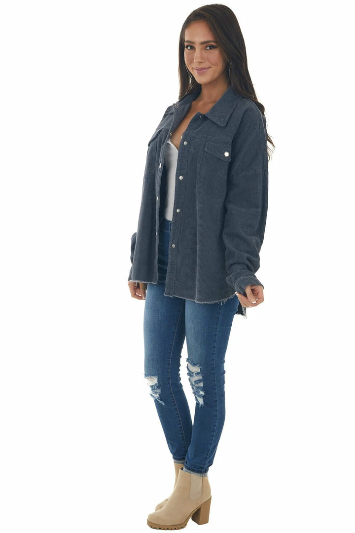 143 Story Tops Stormy Grey Snap Button Down Corduroy Shacket 12 143 Story Tops Stormy Grey Snap Button Down Corduroy Shacket