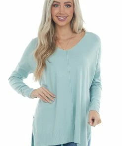 ZENANA Tops Mint Oversized High Low Hem Knit Tunic Top