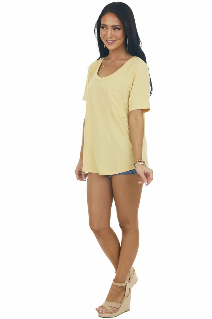 Style Melody Tops Yellow Short Sleeve Chest Pocket Knit Top 14 Style Melody Tops Yellow Short Sleeve Chest Pocket Knit Top