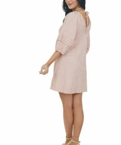 Umgee Dusty Mauve Short Dress With Balloon Sleeves Dresses