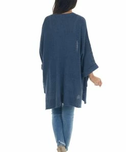 She + Sky Steel Blue Loose Sleeve Cardigan With Pockets