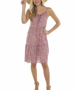 Ces Femme Rich Dusty Rose Paisley Sleeveless Short Dress