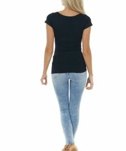 Nikibiki Black Cap Sleeve Stretchy Scoop Neck Tee Tops